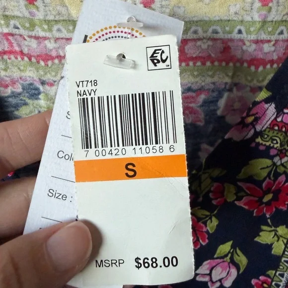 NWT Bila Sleeveless Navy Floral PatchWork Boho Hippie Hipster Flowy Tank Top - Picture 4 of 6